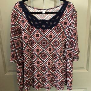 Plus Size Red and Navy Geometrical Print Blouse